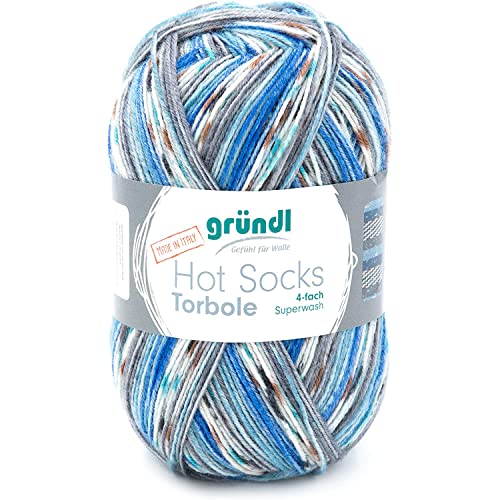 Gründl Hot Socks Torbole (Sockenwolle aus 75% Schurwolle (superwash) & 25% Polyamid, 4-fach Sockengarn, 100g / 420m, Nadelstärke: 2,5-3mm, 100g), beige-royal-burgund-weiß-petrol-graphit, 45x37x9 cm von Gründl