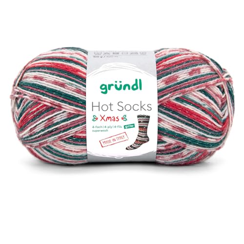 Gründl Hot Socks Xmas, christmas, 4-fädige Weihnachtssockenwolle mit Glitzer, 100g/420m, 75% Schurwolle/25% Polyamid Gründl Hot Socks Xmas, christmas, 4-fädige Weihnachtssockenwolle mit Glitzer, 100g/420m, 75% Schurwolle/25% Polyamid von Gründl