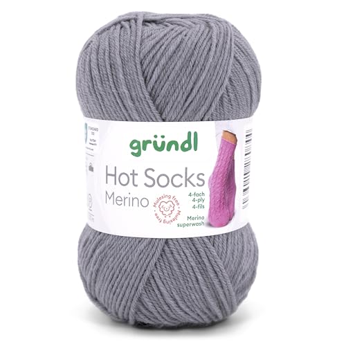 Gründl Hots Socks Merino uni, 4-fädige Sockenwolle, 50 g /200m,75% Schurwolle (Merino, superwash), 25% Polyamid,mulesing frei, Öko-tex Standard, (12 stahlgrau) von Gründl