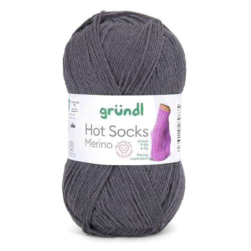 Gründl Hots Socks Merino uni, 4-fädige Sockenwolle, 50 g /200m,75% Schurwolle (Merino, superwash), 25% Polyamid,mulesing frei, Öko-tex Standard, (13 anthrazit) von Gründl