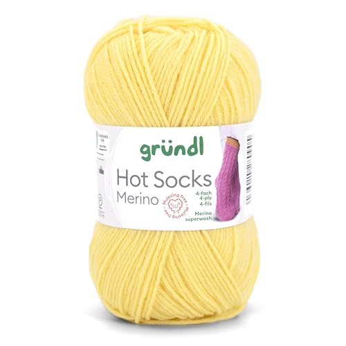 Gründl Hots Socks Merino uni, 4-fädige Sockenwolle, 50 g /200m,75% Schurwolle (Merino, superwash), 25% Polyamid,mulesing frei, Öko-tex Standard, (14 zitronengelb) von Gründl