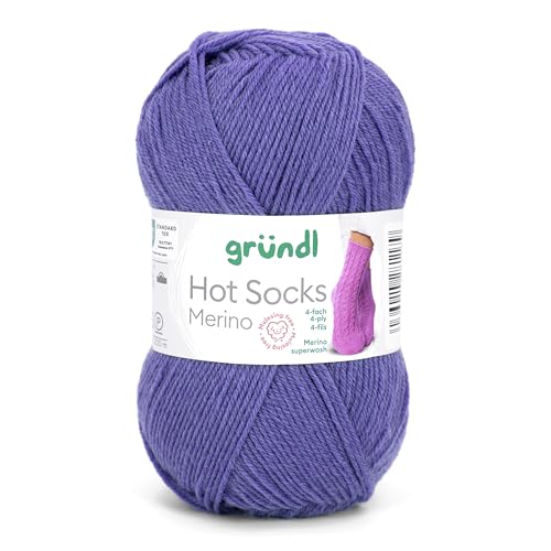 Gründl Hots Socks Merino uni, 4-fädige Sockenwolle, 50 g /200m,75% Schurwolle (Merino, superwash), 25% Polyamid,mulesing frei, Öko-tex Standard, (18 lila) von Gründl