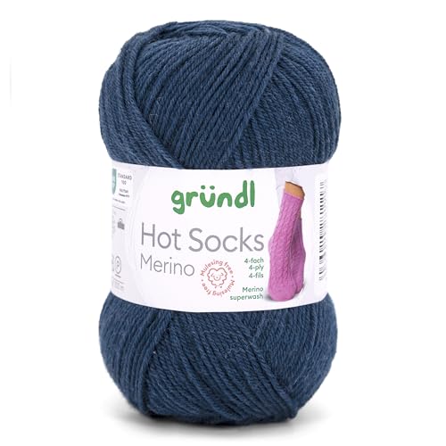 Gründl Hots Socks Merino uni, 4-fädige Sockenwolle, 50 g /200m,75% Schurwolle (Merino, superwash), 25% Polyamid,mulesing frei, Öko-tex Standard, (21 nachtblau) von Gründl
