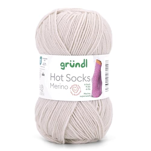 Gründl Hots Socks Merino uni, 4-fädige Sockenwolle, 50 g /200m,75% Schurwolle (Merino, superwash), 25% Polyamid,mulesing frei, Öko-tex Standard, (22 sand) von Gründl