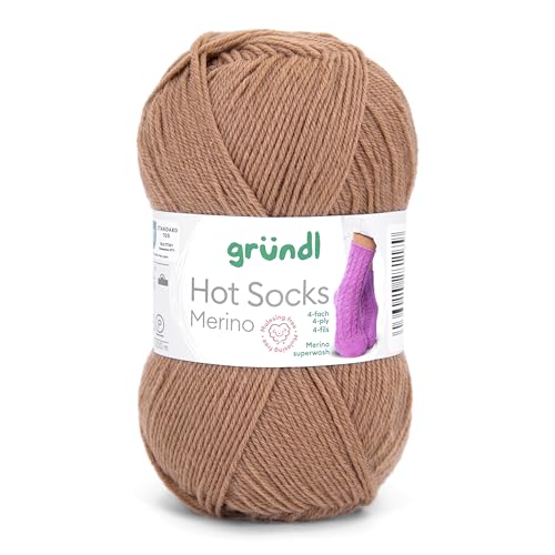 Gründl Hots Socks Merino uni, 4-fädige Sockenwolle, 50 g /200m,75% Schurwolle (Merino, superwash), 25% Polyamid,mulesing frei, Öko-tex Standard, (23 camel) von Gründl