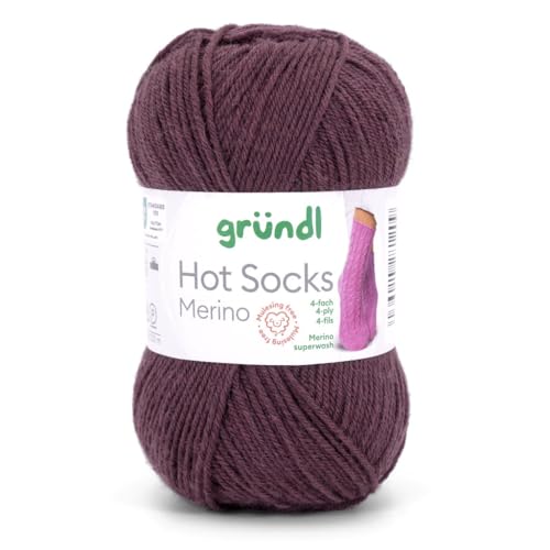 Gründl Hots Socks Merino uni, 4-fädige Sockenwolle, 50 g /200m,75% Schurwolle (Merino, superwash), 25% Polyamid,mulesing frei, Öko-tex Standard, (24 braun) von Gründl