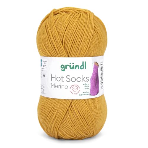 Gründl Hots Socks Merino uni, 4-fädige Sockenwolle, 50 g /200m,75% Schurwolle (Merino, superwash), 25% Polyamid,mulesing frei, Öko-tex Standard, (25 curry) von Gründl
