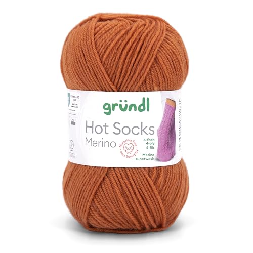 Gründl Hots Socks Merino uni, 4-fädige Sockenwolle, 50 g /200m,75% Schurwolle (Merino, superwash), 25% Polyamid,mulesing frei, Öko-tex Standard, (27 kupfer) von Gründl