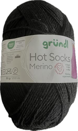 Gründl Hots Socks Merino uni, 4-fädige Sockenwolle, 50 g /200m,75% Schurwolle (Merino, superwash), 25% Polyamid,mulesing frei, Öko-tex Standard, (31 schwarz) von Gründl