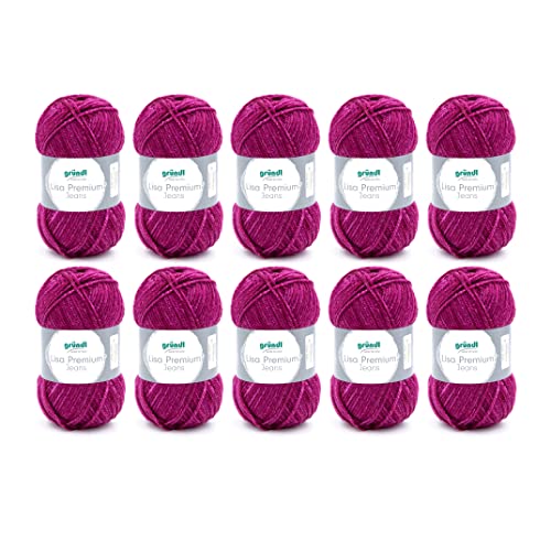 Gründl Lisa Premium Jeans Wolle zum Stricken und Häkeln aus 100 % Polyester, 50 g/133 m, Nadelstärke: 3,5-4,5, 10 Knäuel á 50 g, Fuchsia melliert Gründl Lisa Premium Jeans Wolle zum Stricken und Häkeln aus 100 % Polyester, 50 g/133 m, Nadelstärke: 3,5-4,5, 10 Knäuel á 50 g, Fuchsia melliert von Gründl