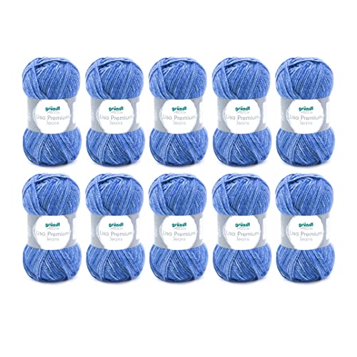 Gründl Wolle Lisa Premium Jeans - Garn zum Stricken mit Farbverlauf - Strickgarn - Häkelgarn - Weich und hautfreundlich - 100 % Polyacryl 10 Knäuel 50 g / 133 m -Nadelstärke 3,5-4,5 - Jeansblau Gründl Wolle Lisa Premium Jeans - Garn zum Stricken mit Farbverlauf - Strickgarn - Häkelgarn - Weich und hautfreundlich - 100 % Polyacryl 10 Knäuel 50 g / 133 m -Nadelstärke 3,5-4,5 - Jeansblau von Gründl