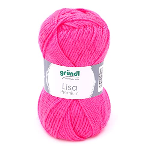 Gründl Lisa Premium Uni Strick- & Häkelgarn (weiche Wolle, pflegeleichtes Strickgarn aus 100% Polyacryl, 50 g/ 133 m, Nadelstärke: 3,5-4,5, 1 Knäuel á 50 g), Neonpink von Gründl