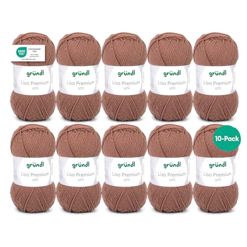 Gründl Lisa Premium Uni Strick- & Häkelgarn (weicher und wollartiger Charakter, pflegeleichtes waschbares Strickgarn aus 100% Polyacryl, 50 g/ 133 m, Nadelstärke: 3,5 - 4,5, 10 Knäuel á 50 g), Nougat Gründl Lisa Premium Uni Strick- & Häkelgarn (weicher und wollartiger Charakter, pflegeleichtes waschbares Strickgarn aus 100% Polyacryl, 50 g/ 133 m, Nadelstärke: 3,5 - 4,5, 10 Knäuel á 50 g), Nougat von Gründl