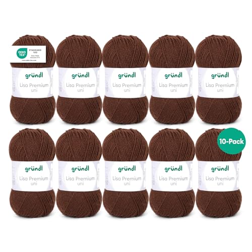 Gründl Wolle Lisa Premium uni - 10 x 50 g - Wolle zum Häkeln - Wolle zum Stricken - 100 % Polyacryl- Weich & Pflegeleicht- Nadelstärke 3,5-4,5 - Schokolade Gründl Wolle Lisa Premium uni - 10 x 50 g - Wolle zum Häkeln - Wolle zum Stricken - 100 % Polyacryl- Weich & Pflegeleicht- Nadelstärke 3,5-4,5 - Schokolade von Gründl