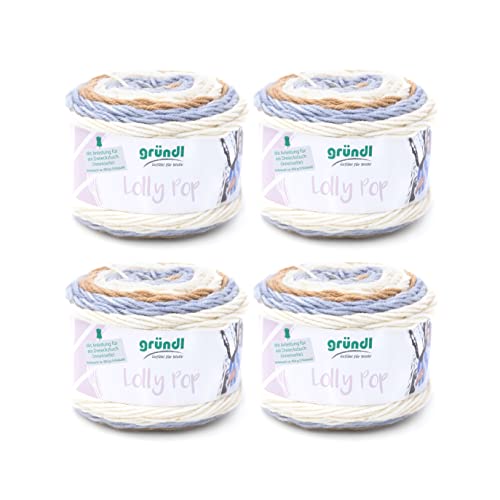 Gründl Wolle Lolly Pop - dicke Wolle zum Häkeln und Stricken mit Farbverlauf - Strickgarn - Weich und hautfreundlich - 100 % Polyacryl - 4 Knäuel 150 g / 240 m - Nadelstärke 5 - 6 - Cappuccino Pop von Gründl