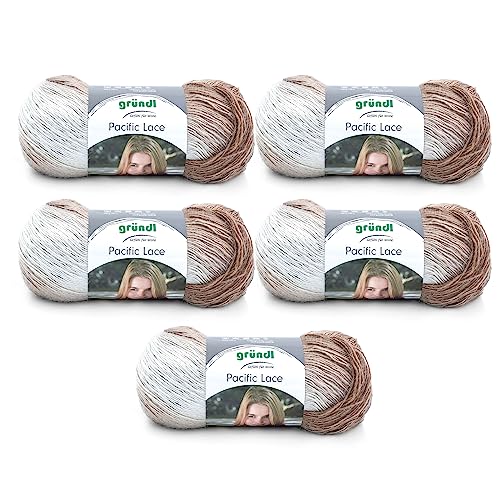 Gründl Pacific Lace (Farbverlaufsgarn mit wollartigem Charakter aus 80 % Polyacryl, 10 % Wolle, 10 % Alpaka, 100 g / 550 m, Nadelstärke: 2,5 mm - 3 mm, 5 x 100 g), Sand, 36 x 20 x 8 cm von Gründl