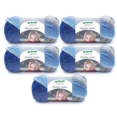 Gründl Pacific Lace (Farbverlaufsgarn mit wollartigem Charakter aus 80 % Polyacryl, 10 % Wolle, 10 % Alpaka, 100 g / 550 m, Nadelstärke: 2,5 mm - 3 mm, 5 x 100 g), Himmelblau-violett, 36 x 20 x 8 cm Gründl Pacific Lace (Farbverlaufsgarn mit wollartigem Charakter aus 80 % Polyacryl, 10 % Wolle, 10 % Alpaka, 100 g / 550 m, Nadelstärke: 2,5 mm - 3 mm, 5 x 100 g), Himmelblau-violett, 36 x 20 x 8 cm von Gründl