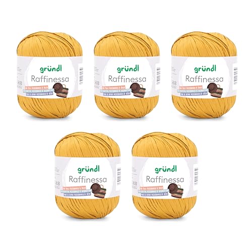 Gründl Raffinessa - Papiergarn - Raffiabast - Papierschnur aus 100% Viskose zum Korbflechten - 5 x 100 g / 120 m - Gelb Gründl Raffinessa - Papiergarn - Raffiabast - Papierschnur aus 100% Viskose zum Korbflechten - 5 x 100 g / 120 m - Gelb von Gründl