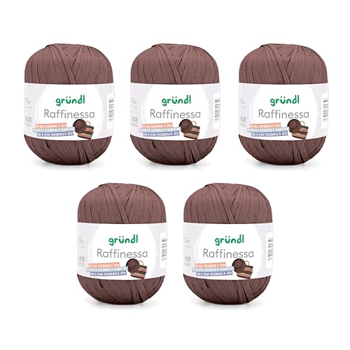 Gründl Raffinessa - Papiergarn - Raffiabast - Papierschnur aus 100% Viskose zum Korbflechten - 5 x 100 g / 120 m - Schokolade von Gründl