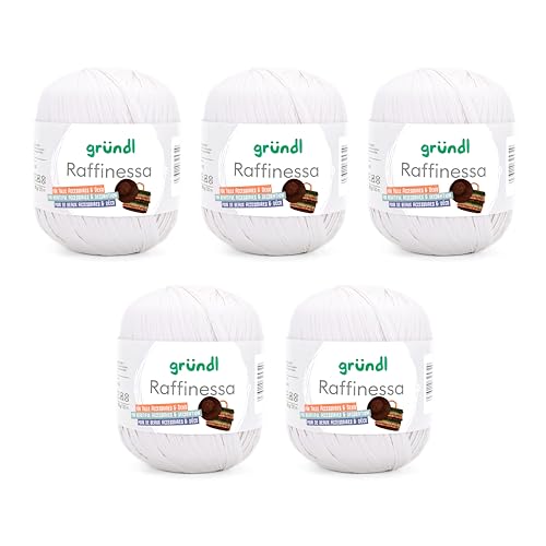 Gründl Raffinessa - Papiergarn - Raffiabast - Papierschnur aus 100% Viskose zum Korbflechten - 5 x 100 g / 120 m - Weiß Gründl Raffinessa - Papiergarn - Raffiabast - Papierschnur aus 100% Viskose zum Korbflechten - 5 x 100 g / 120 m - Weiß von Gründl