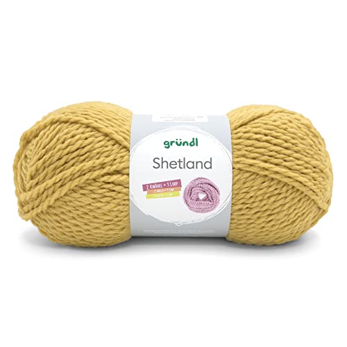 Gründl Shetland Wolle (modisches und weiches Strickgarn aus 80% Polyacryl und 20% Wolle, 100 g / 170 m, Nadelstärke: 7-8, 1 x 100 g), curry von Gründl