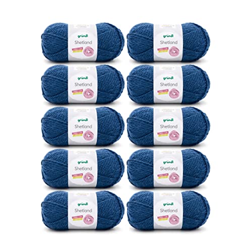 Gründl Shetland Wolle (modisches und weiches Strickgarn aus 80% Polyacryl und 20% Wolle, 100 g / 170 m, Nadelstärke: 7-8, 10 x 100 g), Blau von Gründl
