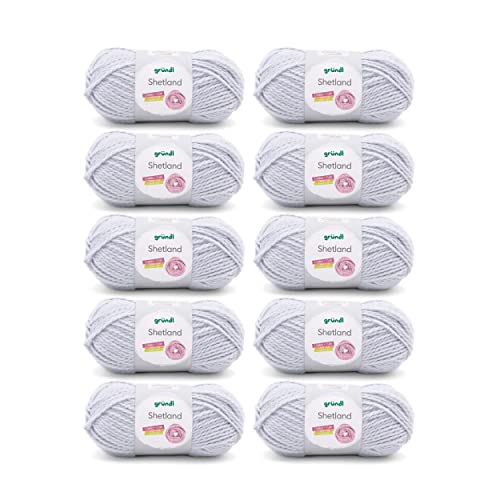 Gründl Shetland Wolle (modisches und weiches Strickgarn aus 80% Polyacryl und 20% Wolle, 100 g / 170 m, Nadelstärke: 7 - 8, 10 x 100 g), Hellgrau Melange, 55 x 40 x 10 cm von Gründl