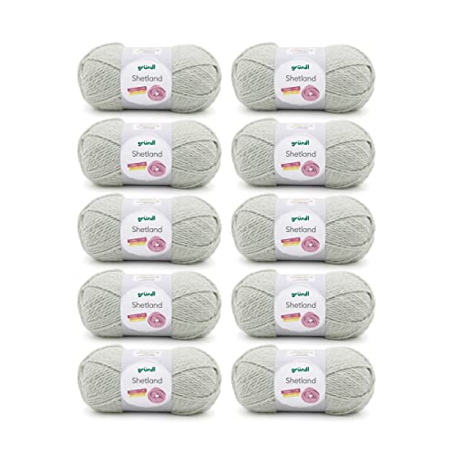 Gründl Shetland Wolle (modisches und weiches Strickgarn aus 80% Polyacryl und 20% Wolle, 100 g / 170 m, Nadelstärke: 7 - 8, 10 x 100 g), Moos Melange, 55 x 40 x 10 cm von Gründl