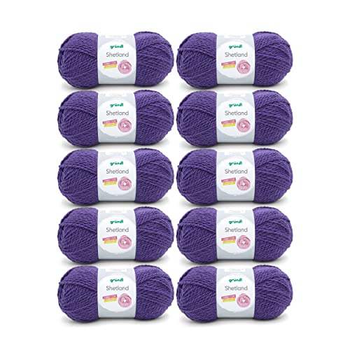 Gründl Shetland Wolle (modisches und weiches Strickgarn aus 80% Polyacryl und 20% Wolle, 100 g / 170 m, Nadelstärke: 7-8, 10 x 100 g), lila von Gründl