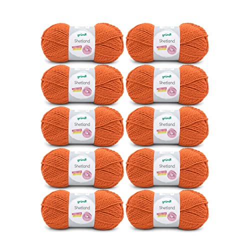 Gründl Shetland Wolle (modisches und weiches Strickgarn aus 80% Polyacryl und 20% Wolle, 100 g / 170 m, Nadelstärke: 7-8, 10 x 100 g), orange von Gründl
