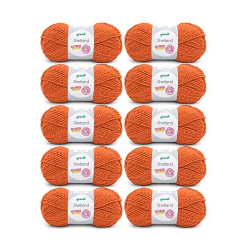 Gründl Shetland Wolle (modisches und weiches Strickgarn aus 80% Polyacryl und 20% Wolle, 100 g / 170 m, Nadelstärke: 7-8, 10 x 100 g), orange von Gründl