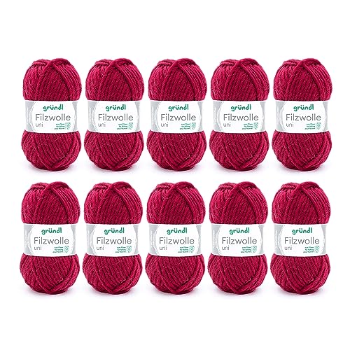 Gründl Filzwolle uni (Wolle zum Filzen, Stricken und Häkeln, Garn aus 100 % Schurwolle, 50 g / 50 m, Nadelstärke: 8 - 9, 10 x 50 g), Bordeaux Gründl Filzwolle uni (Wolle zum Filzen, Stricken und Häkeln, Garn aus 100 % Schurwolle, 50 g / 50 m, Nadelstärke: 8 - 9, 10 x 50 g), Bordeaux von Gründl