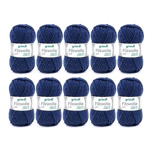 Gründl Filzwolle uni (Wolle zum Filzen, Stricken und Häkeln, Garn aus 100 % Schurwolle, 50 g / 50 m, Nadelstärke: 8 - 9, 10 x 50 g), Marine, 31 x 32 x 7.5 cm Gründl Filzwolle uni (Wolle zum Filzen, Stricken und Häkeln, Garn aus 100 % Schurwolle, 50 g / 50 m, Nadelstärke: 8 - 9, 10 x 50 g), Marine, 31 x 32 x 7.5 cm von Gründl