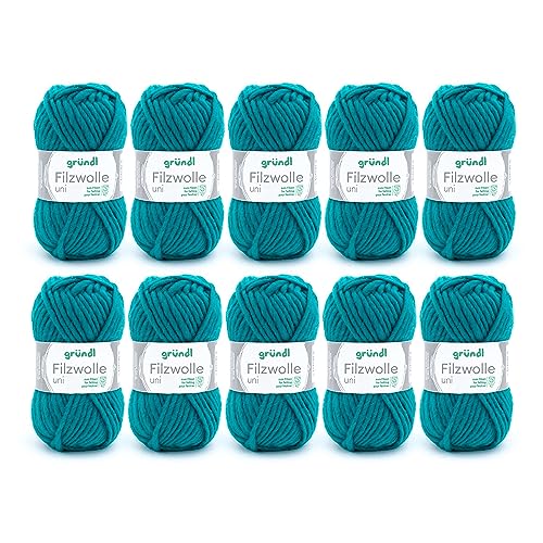 Gründl Filzwolle uni (Wolle zum Filzen, Stricken und Häkeln, Garn aus 100 % Schurwolle, 50 g / 50 m, Nadelstärke: 8 - 9, 10 x 50 g), Petrol, 31 x 32 x 7.5 cm Gründl Filzwolle uni (Wolle zum Filzen, Stricken und Häkeln, Garn aus 100 % Schurwolle, 50 g / 50 m, Nadelstärke: 8 - 9, 10 x 50 g), Petrol, 31 x 32 x 7.5 cm von Gründl