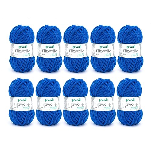 Gründl Filzwolle uni (Wolle zum Filzen, Stricken und Häkeln, Garn aus 100% Schurwolle, 50 g / 50 m, Nadelstärke: 8-9, 10 x 50 g), Royalblau Gründl Filzwolle uni (Wolle zum Filzen, Stricken und Häkeln, Garn aus 100% Schurwolle, 50 g / 50 m, Nadelstärke: 8-9, 10 x 50 g), Royalblau von Gründl