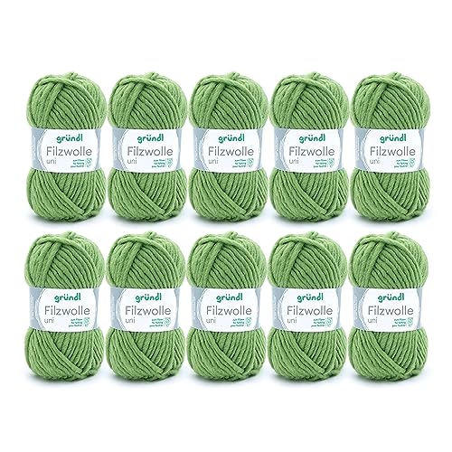 Gründl Filzwolle uni (Wolle zum Filzen, Stricken und Häkeln, Garn aus 100 % Schurwolle, 50 g / 50 m, Nadelstärke: 8 - 9, 10 x 50 g), Grasgrün Gründl Filzwolle uni (Wolle zum Filzen, Stricken und Häkeln, Garn aus 100 % Schurwolle, 50 g / 50 m, Nadelstärke: 8 - 9, 10 x 50 g), Grasgrün von Gründl