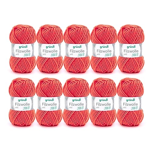 Gründl Filzwolle uni (Wolle zum Filzen, Stricken und Häkeln, Garn aus 100 % Schurwolle, 50 g / 50 m, Nadelstärke: 8 - 9, 10 x 50 g), Orange, 31 x 32 x 7.5 cm Gründl Filzwolle uni (Wolle zum Filzen, Stricken und Häkeln, Garn aus 100 % Schurwolle, 50 g / 50 m, Nadelstärke: 8 - 9, 10 x 50 g), Orange, 31 x 32 x 7.5 cm von Gründl