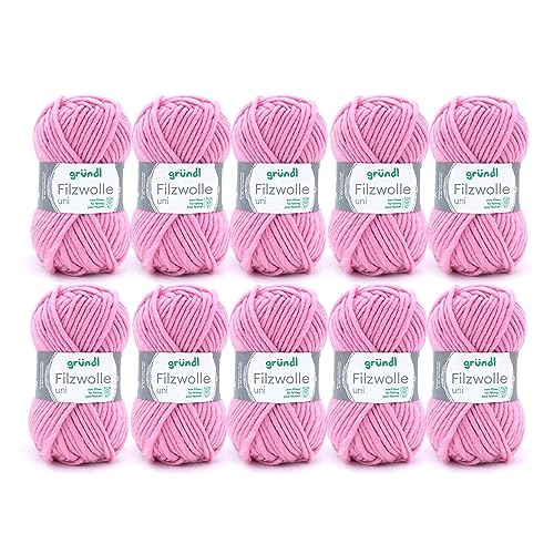 Gründl Filzwolle uni (Wolle zum Filzen, Stricken und Häkeln, Garn aus 100 % Schurwolle, 50 g / 50 m, Nadelstärke: 8 - 9, 10 x 50 g), Rosa, 31 x 32 x 7.5 cm Gründl Filzwolle uni (Wolle zum Filzen, Stricken und Häkeln, Garn aus 100 % Schurwolle, 50 g / 50 m, Nadelstärke: 8 - 9, 10 x 50 g), Rosa, 31 x 32 x 7.5 cm von Gründl