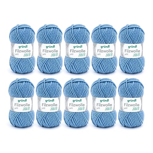 Gründl Filzwolle uni (Wolle zum Filzen, Stricken und Häkeln, Garn aus 100 % Schurwolle, 50 g / 50 m, Nadelstärke: 8 - 9, 10 x 50 g), Taubenblau, 31 x 32 x 7.5 cm Gründl Filzwolle uni (Wolle zum Filzen, Stricken und Häkeln, Garn aus 100 % Schurwolle, 50 g / 50 m, Nadelstärke: 8 - 9, 10 x 50 g), Taubenblau, 31 x 32 x 7.5 cm von Gründl