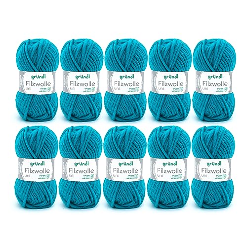 Gründl Filzwolle uni (Wolle zum Filzen, Stricken und Häkeln, Garn aus 100 % Schurwolle, 50 g / 50 m, Nadelstärke: 8 - 9, 10 x 50 g), Türkisgrün, 31 x 32 x 7.5 cm Gründl Filzwolle uni (Wolle zum Filzen, Stricken und Häkeln, Garn aus 100 % Schurwolle, 50 g / 50 m, Nadelstärke: 8 - 9, 10 x 50 g), Türkisgrün, 31 x 32 x 7.5 cm von Gründl