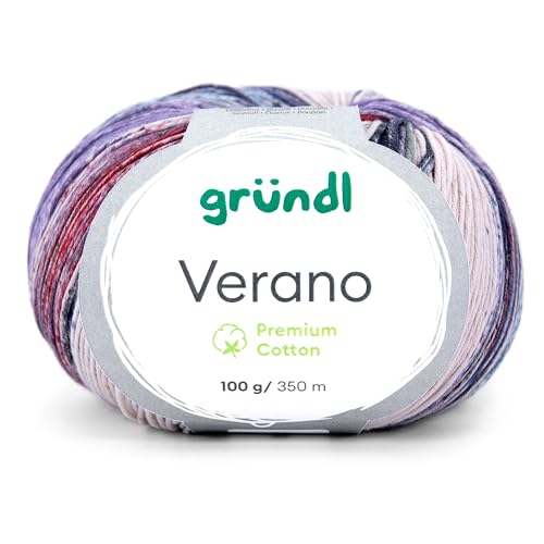 Gründl Verano, Sommergarn, Baumwollgarn, 100g, 350m Lauflänge, Stricknadel 2,5-3,5mm, Farbverlauf (06 himbeer-anthrazit-aqua) von Gründl