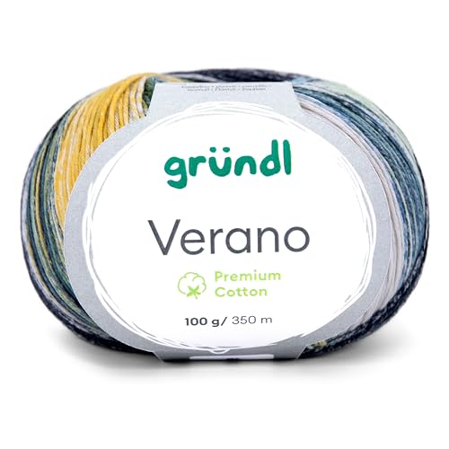 Gründl Verano, Sommergarn, Baumwollgarn, 100g, 350m Lauflänge, Stricknadel 2,5-3,5mm, Farbverlauf (07 graublau-marineblau-mint-) von Gründl