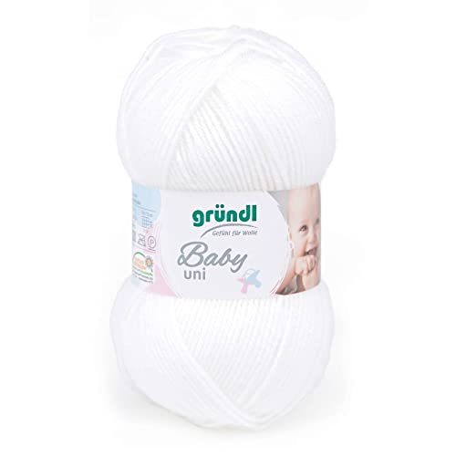 Gründl Baby uni Wolle (OEKO-TEX zertifizierte Wolle, strapazierfähig und pflegeleicht, 70 % Polyacryl 30 % Polyamid, 50 g / 150 m, Nadelstärke: 3,5 - 4,5, 1 x 50 g), Weiß Gründl Baby uni Wolle (OEKO-TEX zertifizierte Wolle, strapazierfähig und pflegeleicht, 70 % Polyacryl 30 % Polyamid, 50 g / 150 m, Nadelstärke: 3,5 - 4,5, 1 x 50 g), Weiß von Gründl