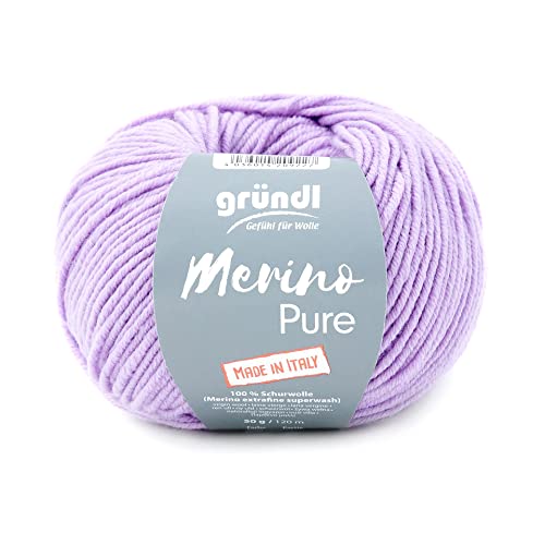 Gründl Wolle 50 Gramm Merino Pure, aus 100% Schurwolle, Merino Extrafine Superwash, zum Stricken oder Häkeln (07 Flieder) von Gründl