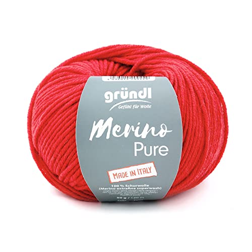 Gründl Wolle 50 Gramm Merino Pure, aus 100% Schurwolle, Merino Extrafine Superwash, zum Stricken oder Häkeln (14 Rot) von Gründl