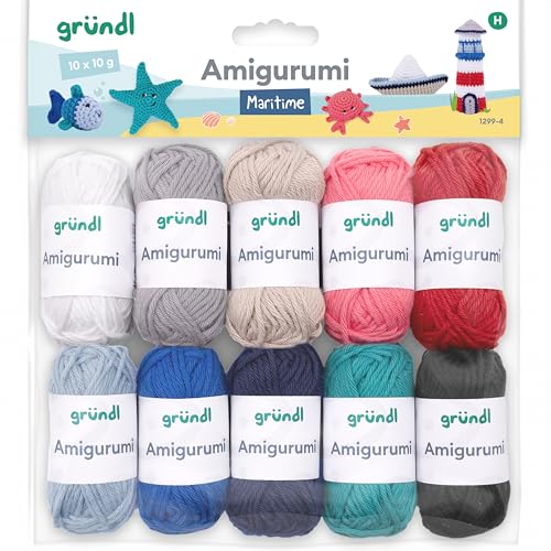 Gründl Wolle Amigurumi Set - Mini Knäuel zum Häkeln von kleinen Figuren - Häkelset aus 100% Baumwolle - Baumwollgarn 10 x 10 g / 23 m - Maritim Gründl Wolle Amigurumi Set - Mini Knäuel zum Häkeln von kleinen Figuren - Häkelset aus 100% Baumwolle - Baumwollgarn 10 x 10 g / 23 m - Maritim von Gründl