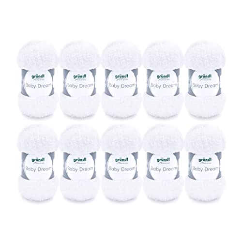 Gründl Wolle Baby Dream (kuscheliges Strick- & Häkelgarn aus 100% Polyester, 50 g / 136 m, Nadelstärke: 5-6, 10 x 50 g)/weiß von Gründl