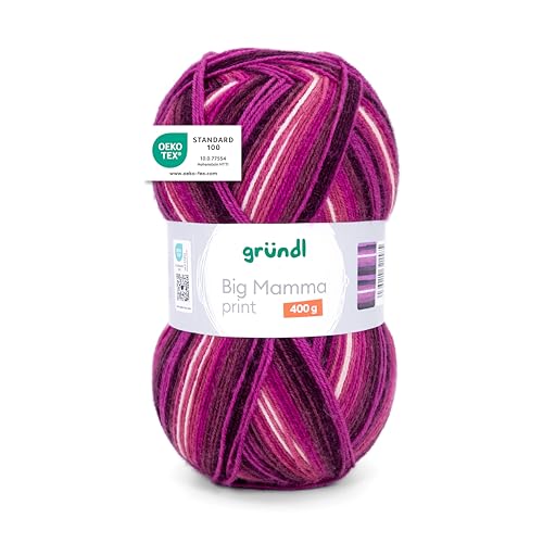 Gründl Wolle Big Mamma Print - XXL Wolle zum Stricken mit Farbverlauf - Weich und hautfreundlich - 100% Polyacryl - 1 Knäuel 400 g / 1040 m - Nadelstärke 3,5-4,5 - fuchsia-himbeer-bordeaux-weiß Gründl Wolle Big Mamma Print - XXL Wolle zum Stricken mit Farbverlauf - Weich und hautfreundlich - 100% Polyacryl - 1 Knäuel 400 g / 1040 m - Nadelstärke 3,5-4,5 - fuchsia-himbeer-bordeaux-weiß von Gründl