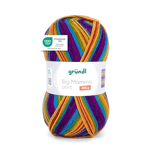 Gründl Wolle Big Mamma Print - XXL Wolle zum Stricken - Großknäuel 400 g / 1040 m - Wolle Farbverlauf aus 100% Polyacryl - maisgelb-magenta-rot-türkis-grün Gründl Wolle Big Mamma Print - XXL Wolle zum Stricken - Großknäuel 400 g / 1040 m - Wolle Farbverlauf aus 100% Polyacryl - maisgelb-magenta-rot-türkis-grün von Gründl