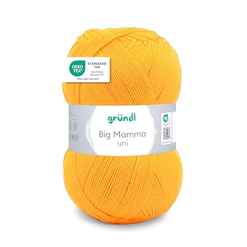 Gründl Wolle Big Mamma Uni - 1 Knäuel 400 g / 1040 m - Strickgarn - Häkelgarn - 100% Polyacryl - Weich & Pflegeleicht - Nadelstärke 3,5-4,5 - curry gelb von Gründl